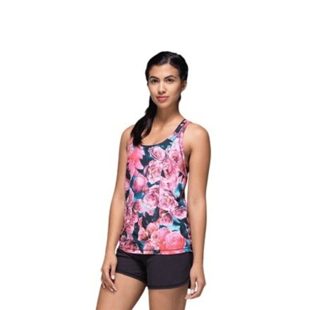 Lululemon Lightened Up Singlet‎ Tank Top Secret Garden Floral Rose Pink Size 4